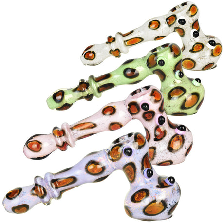 Assorted Leopard Spotted Hammer Bubblers in Borosilicate Glass with Deep Bowls, Top View