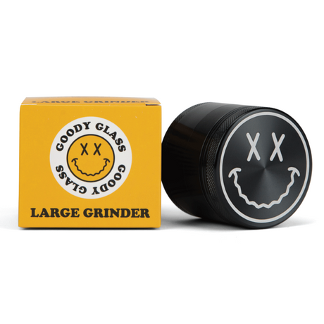 Goody Big Face Travel Size Grinder in Black, Front View with Packaging