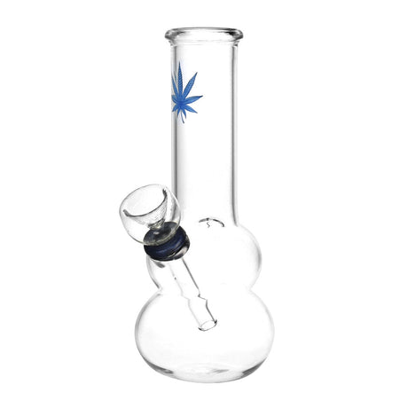 Clear Borosilicate Glass Bubble Beaker Water Pipe with Blue Leaf Design, 6 Inch, Front View