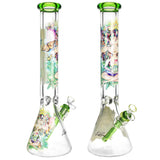 Linda Biggs Always Beaker Water Pipe duo, 16.25" tall, 14mm Female, with colorful artwork