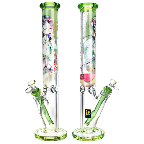 Linda Biggs Pitiful Polly Straight Tube Bongs, 16.75" with Artwork, Front and Side Views