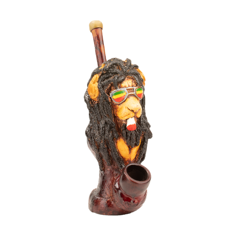 Medusa Customs Lion-Dreads Hand Carved Pipe with Colorful Detail - Front View