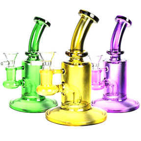 Neon-colored Lollipop Glass Mini Water Pipes with Bent Necks, 6" height, angled view