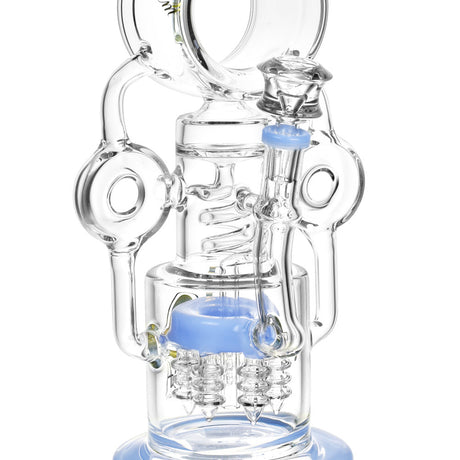 Lookah Glass 4th Dimension Recycler Bong with intricate percolators, front view on white background