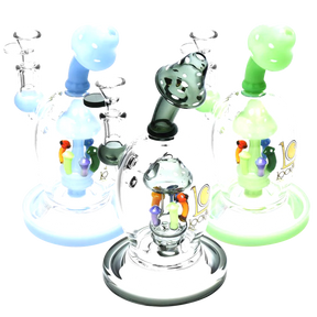 Lookah Glass Crazy Mushrooms Water Pipe with colorful accents and heavy wall design.