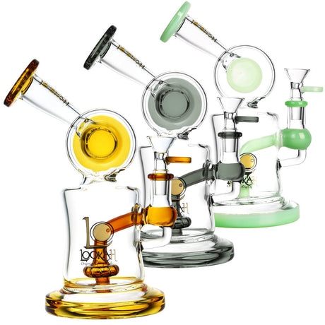 Lookah Glass DJ Water Pipes in various colors with showerhead percolators, 8.5" height, angled view