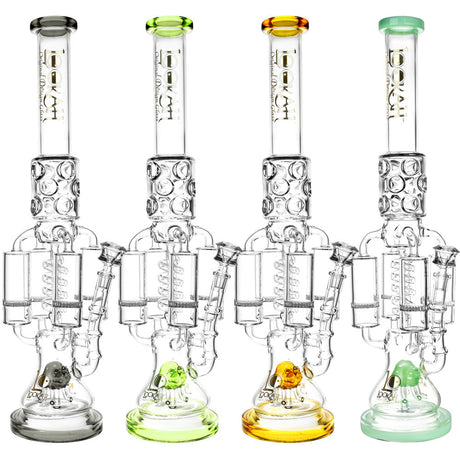 Lookah Glass Running On Shrooms Water Pipes with honeycomb percolators, 90 degree joints, and colorful accents