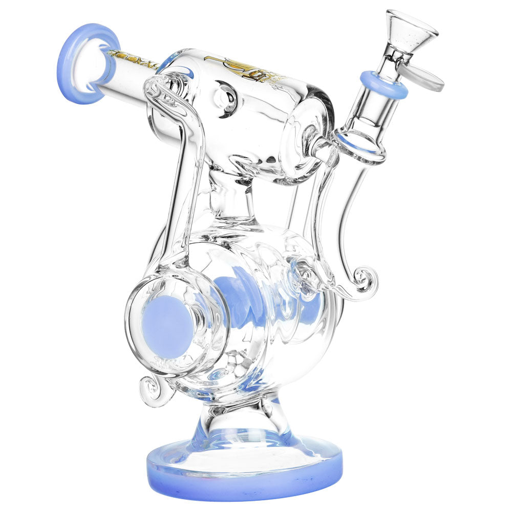 Lookah Glass Teardrop Tusk Recycler Bong with blue accents, 9.5" height, for dry herbs