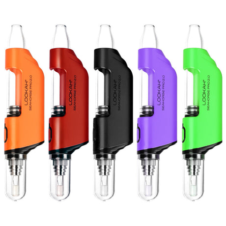 Lookah Seahorse PRO Plus Electric Dab Pens in various colors with quartz tips, 650mAh, front view