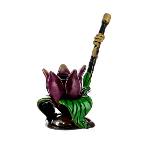 Medusa Customs Hand Carved Lotus Flower Pipe, Front View with Intricate Detailing