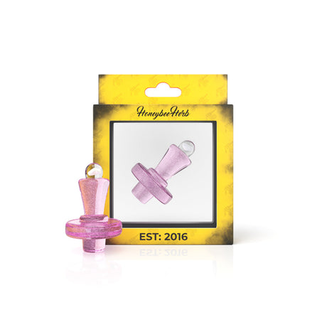 Honeybee Herb Opal Starlight Control Tower Cap in Pink for Dab Rigs, front view on packaging