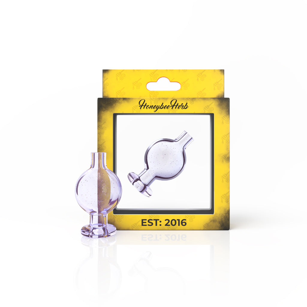 Honeybee Herb UV Classic Bubble Carb Cap in Pink for Dab Rigs, Front View on Packaging