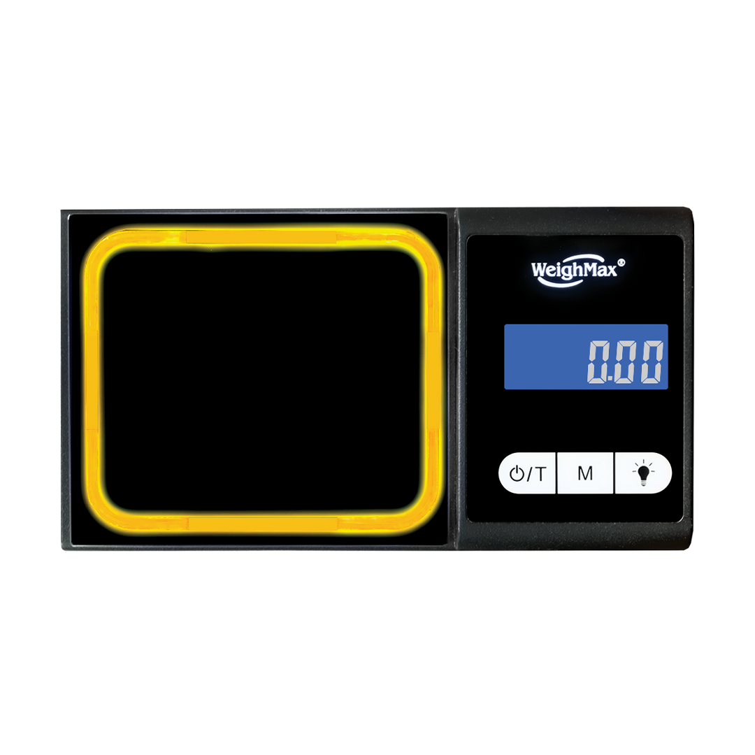 WeighMax LUX-1000 Digital Scale in Yellow-Raster, Top View, Precision Portable Design