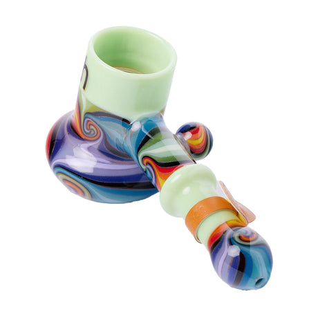 Cheech Glass Wig Wag Bubbler in Green Blue, Angled Side View on White Background