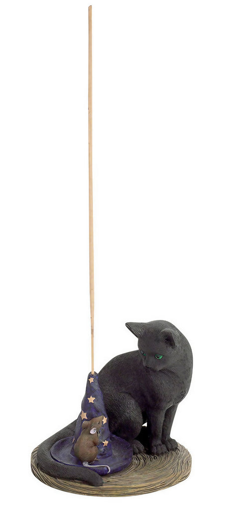 Magical Cat & Mouse Polyresin Incense Burner, 3.75" Front View with Incense Stick
