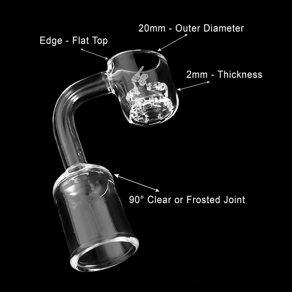 Honeycomb Knot Quartz Banger by Honeybee Herb with 90° angle, clear joint, and 20mm diameter