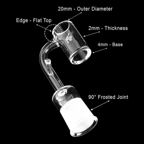 Honeybee Herb ENAIL Quartz Banger at 90° angle, clear and flat top design, 20mm diameter, 2mm thick