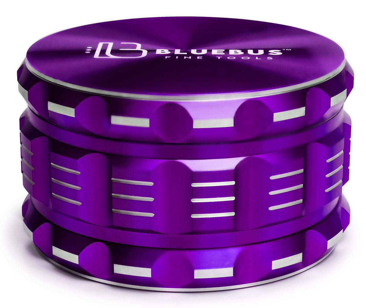 GA Aluminum Grinder by Blue Bus Fine Tools in Purple, 3.5" 4-Part Design, Isolated on White