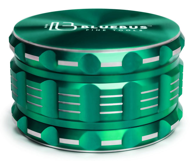 GA Aluminum Grinder in Green, 3.5" Size by Blue Bus Fine Tools, 4-Part, Isolated Side View