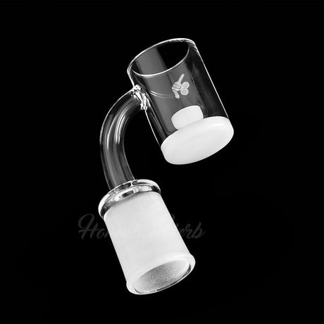 Honey & Milk Core Reactor Quartz Banger at 90° angle with frosted joint and bee logo