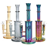 Majestic Mandala Water Pipes in various colors with intricate designs, 11.5" tall, front view