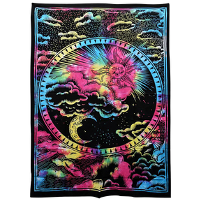 Majestic Sky Cotton Tapestry with vibrant tie-dye design, size 55" x 85", perfect for home decor