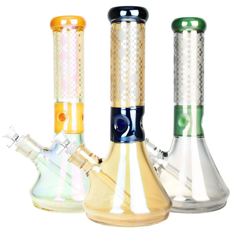 Trio of Mandala Secret Iridescent Etched Water Pipes with Slit-Diffuser Percolator