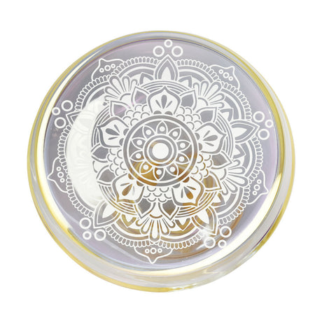 Mandala Secret Iridescent Water Pipe with Etched Design, Top View on White Background