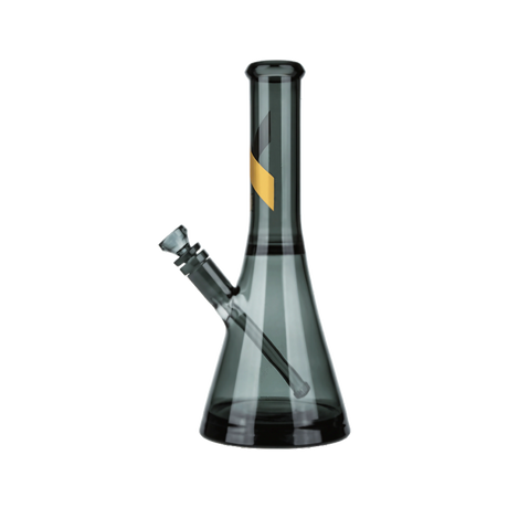 Marley Natural Smoked Glass Beaker Water Pipe with Gold Stripe Decal Front View
