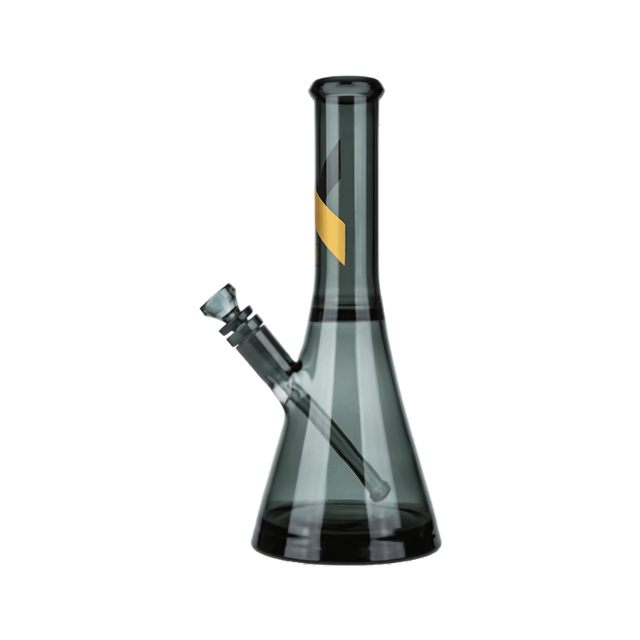 Marley Natural Smoked Glass Water Pipe with Gold Stripe Decal, Heavy Wall Beaker Design