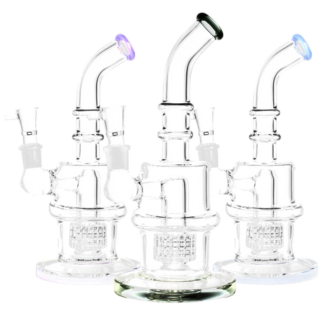 Matrix Shower Perc Water Pipes with heavy wall borosilicate glass, front view on white background