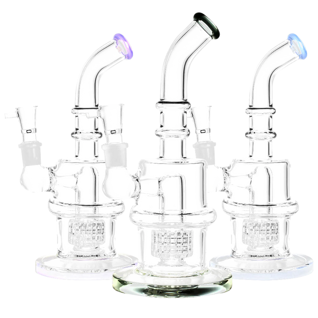 Matrix Shower Perc Water Pipes with heavy wall borosilicate glass, front view on white background