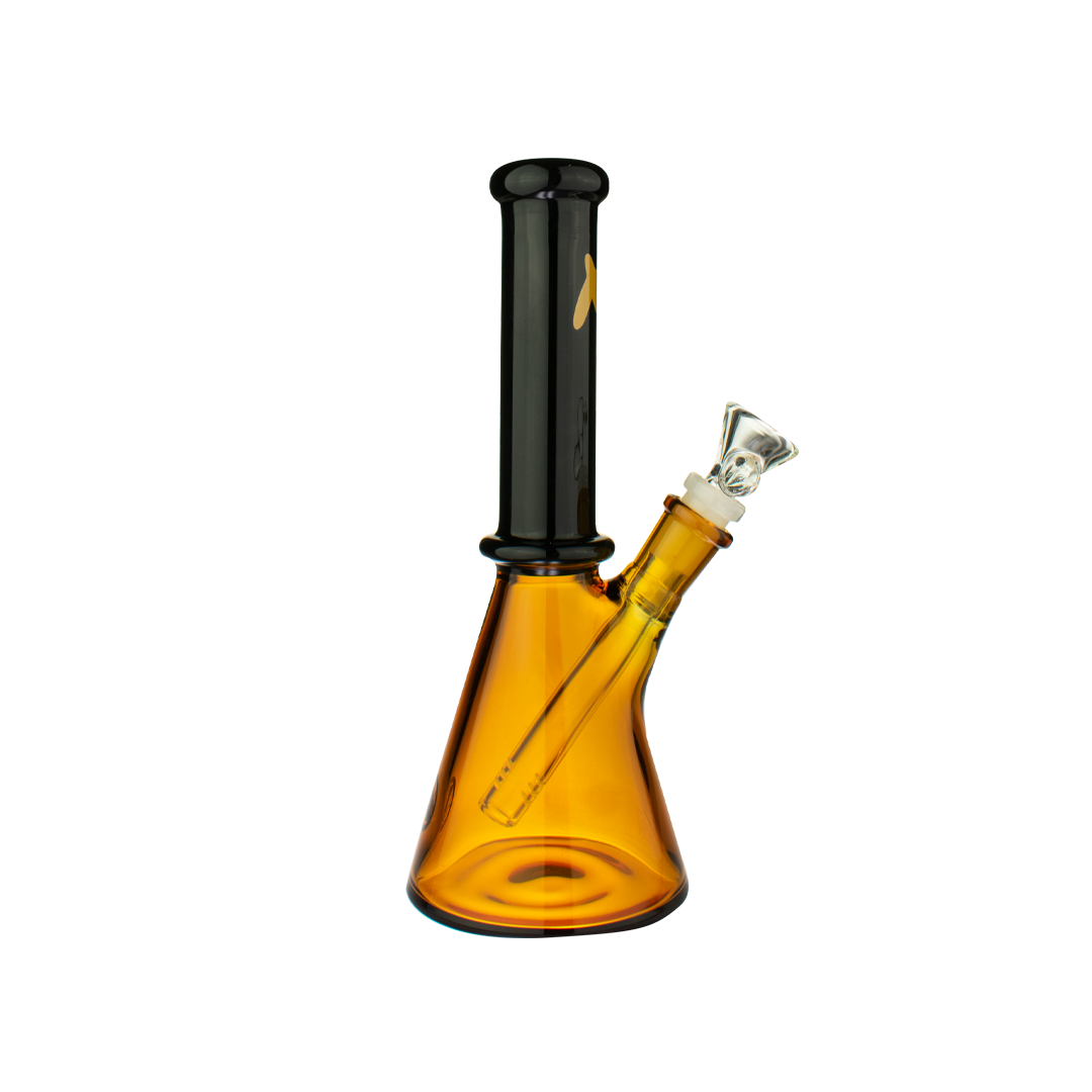 MAV Glass 10" San Pedro 2 Tone Beaker Bong in Amber & Black, Front View