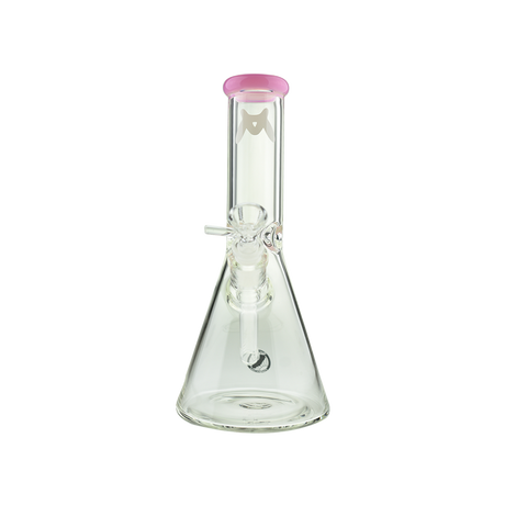 MAV Glass 10" Pink Color Top Beaker Bong, clear glass with deep bowl, front view on white background