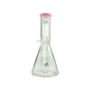 MAV Glass 10" Pink Color Top Beaker Bong, clear glass with deep bowl, front view on white background
