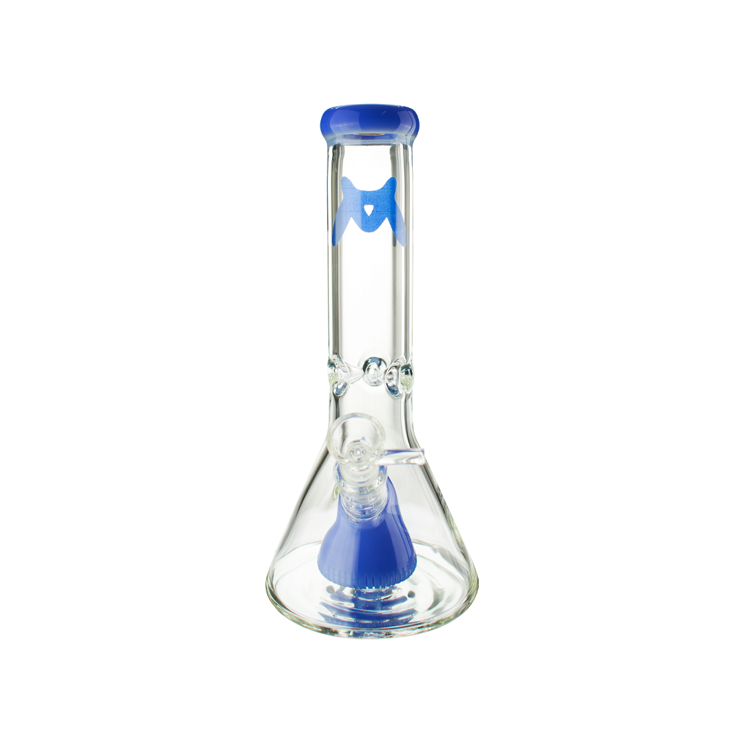 MAV Glass 12" X 7mm Slitted Pyramid Beaker Bong with Blue Accents - Front View