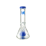 MAV Glass 12" X 7mm Slitted Pyramid Beaker Bong with Blue Accents - Front View