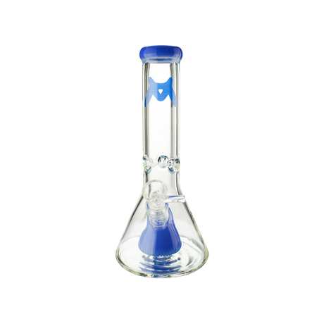 MAV Glass 12" X 7mm Slitted Pyramid Beaker Bong with Blue Accents - Front View