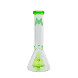 MAV Glass 12" X 7mm Green Slitted Pyramid Beaker Bong Front View on White Background