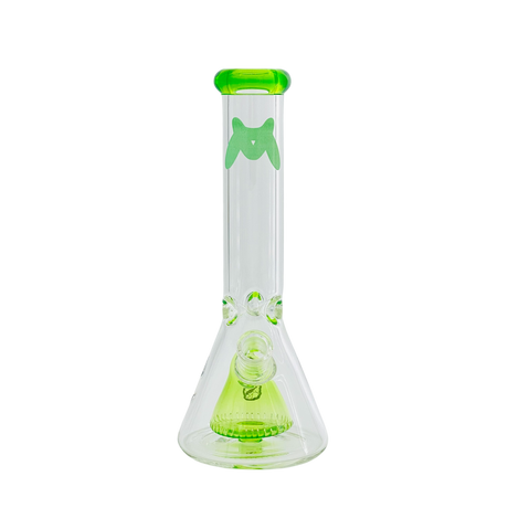 MAV Glass 12" X 7mm Green Slitted Pyramid Beaker Bong Front View on White Background