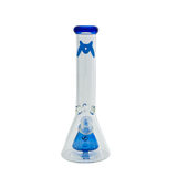 MAV Glass 12" X 7mm Slitted Pyramid Beaker Bong Front View with Blue Accents