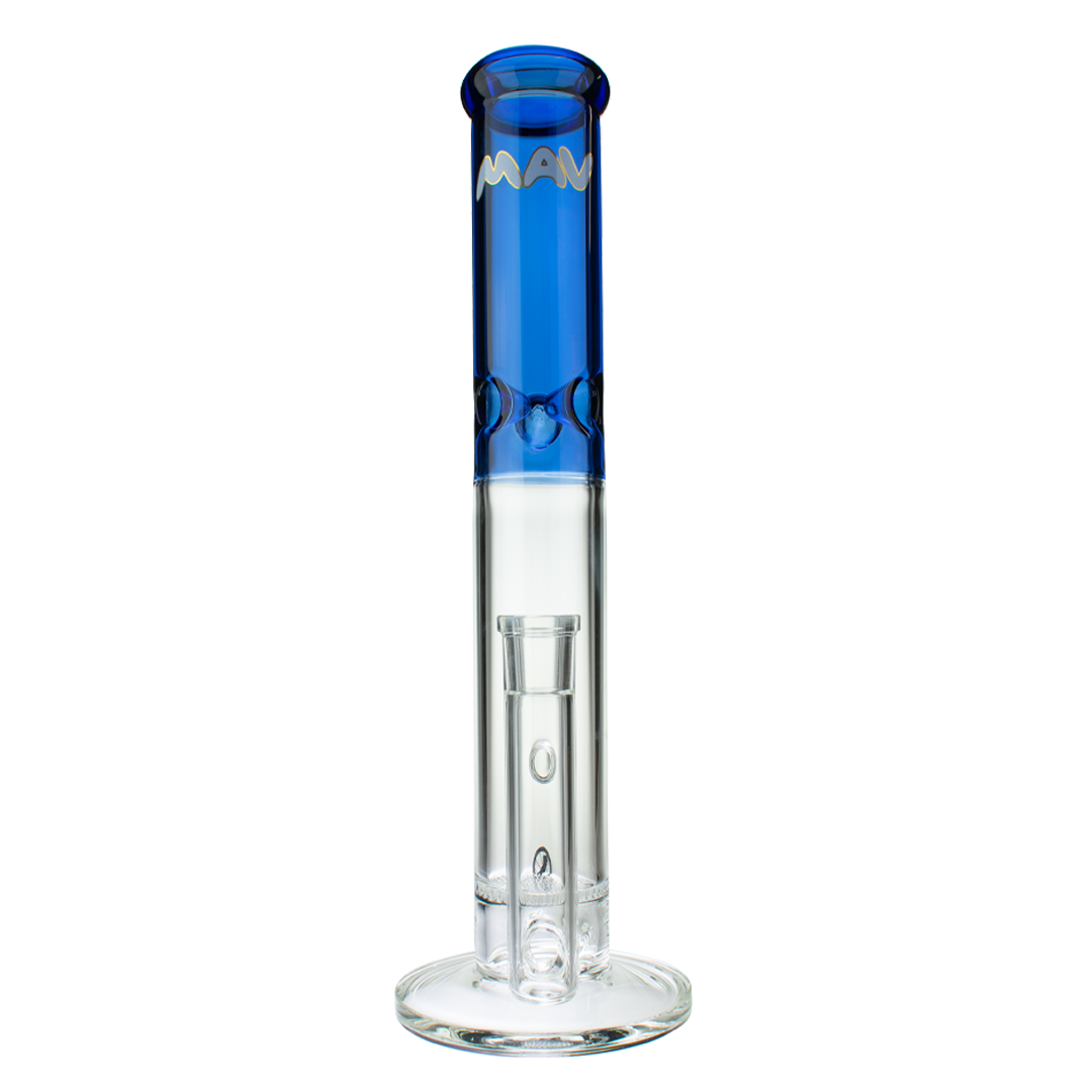 MAV Glass 15" Blue Single Honey Straight Tube Bong with Honeycomb Percolator - Front View