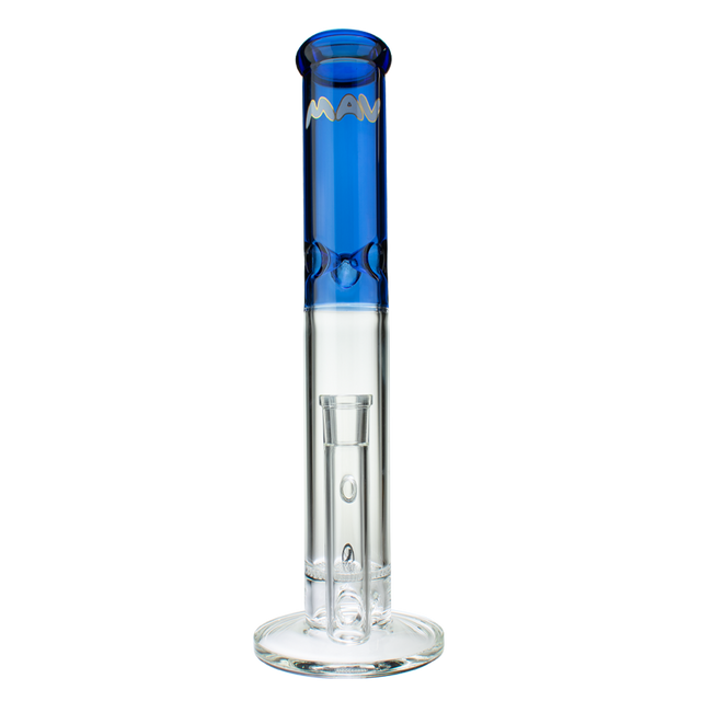 MAV Glass 15" Blue Single Honey Straight Tube Bong with Honeycomb Percolator - Front View