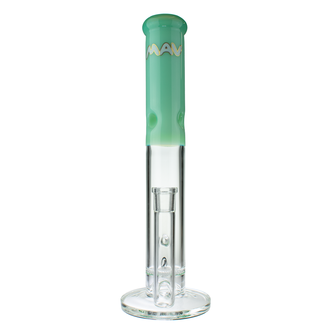 MAV Glass 15" Single Honey Straight Tube Bong in Sea Foam, Front View with Honeycomb Percolator