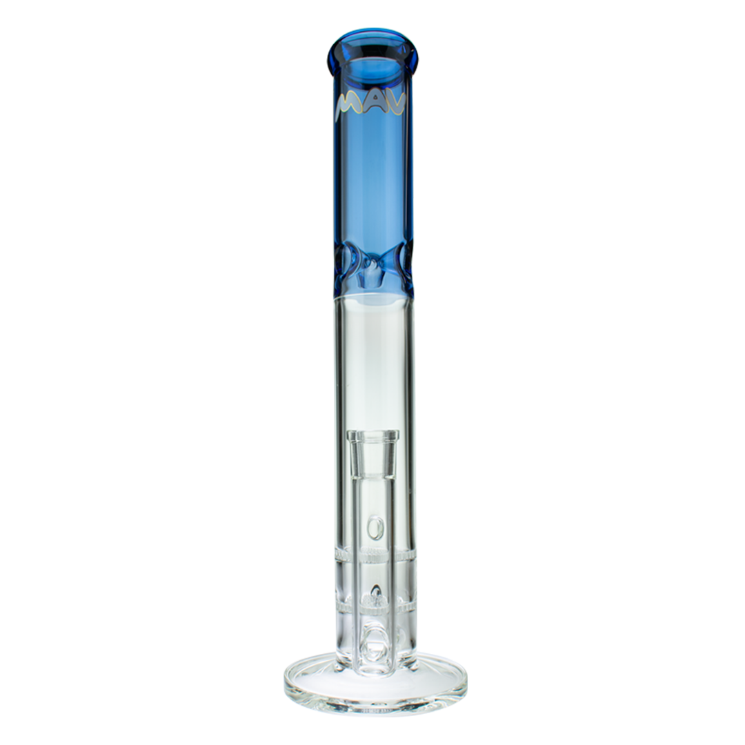 MAV Glass 16" Double Honey Straight Tube Bong in Blue - Front View with Honeycomb Percolator