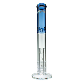 MAV Glass 16" Double Honey Straight Tube Bong in Blue - Front View with Honeycomb Percolator
