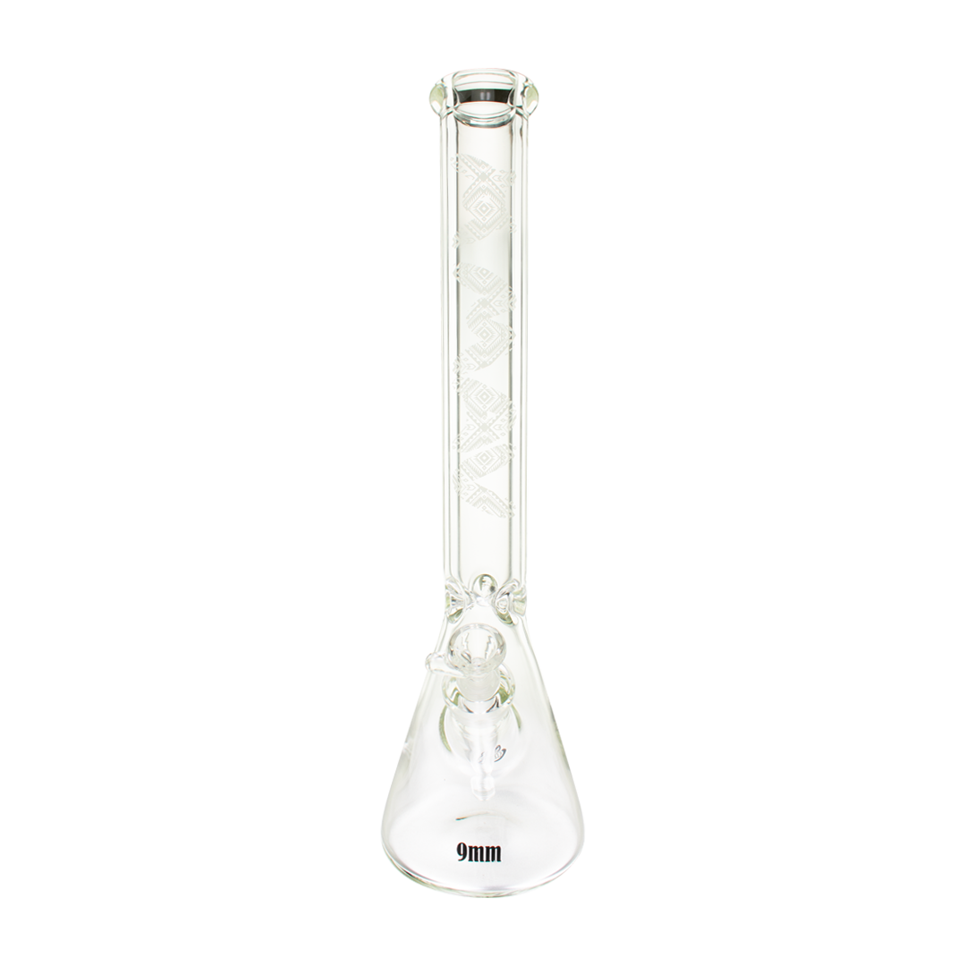 MAV Glass 18" Classic Beaker Bong with Glow In The Dark Tribal Design, 9mm Thick