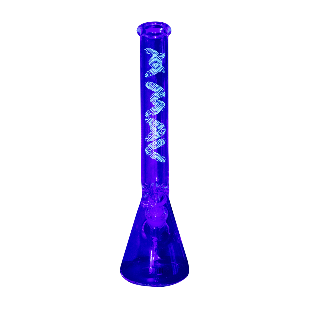 MAV Glass 18" Classic Beaker Bong with Glow in the Dark Tribal Design, 9mm Thick Glass