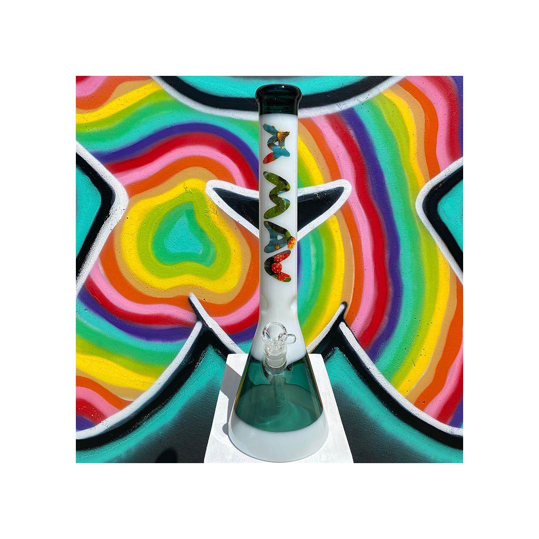 MAV Glass 18" Cactus Teal & White Beaker Bong with 50mm Diameter, Front View