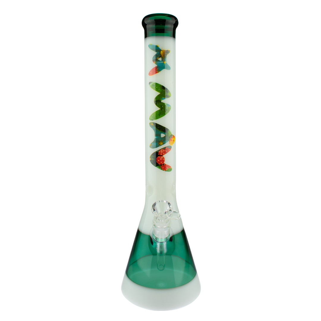 MAV Glass 18" Cactus Teal & White Beaker Bong with 50mm diameter and 5mm thickness